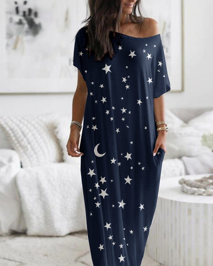 Casual Star & Moon Design Long Maxi Dresses