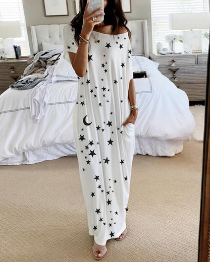Casual Star & Moon Design Long Maxi Dresses