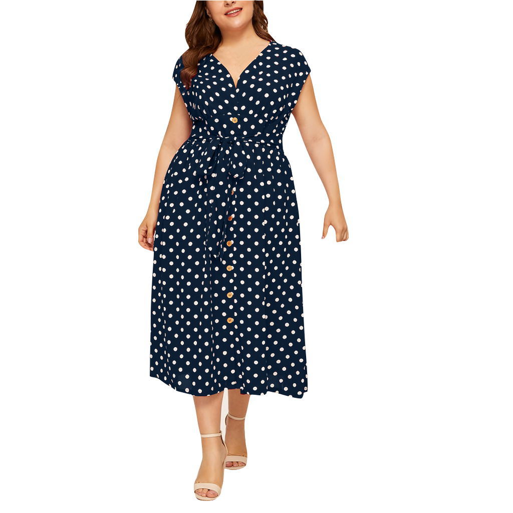 Women Plus Sizes Dot Print Summer Dresses