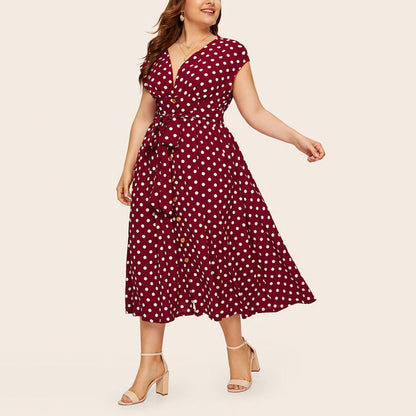 Women Plus Sizes Dot Print Summer Dresses