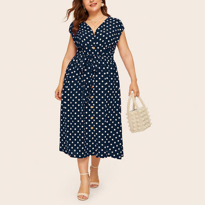 Women Plus Sizes Dot Print Summer Dresses