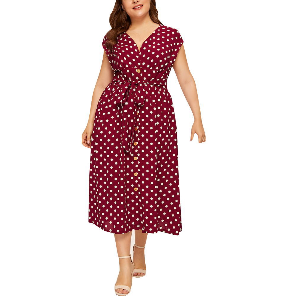 Women Plus Sizes Dot Print Summer Dresses