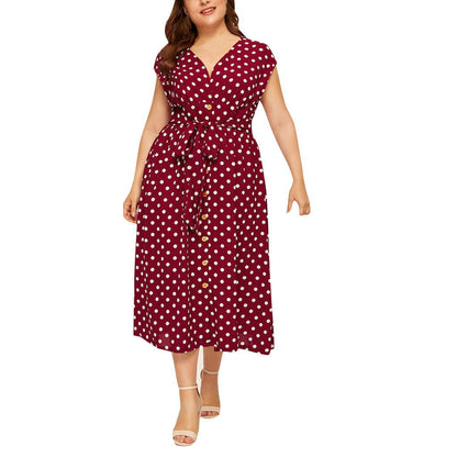 Women Plus Sizes Dot Print Summer Dresses