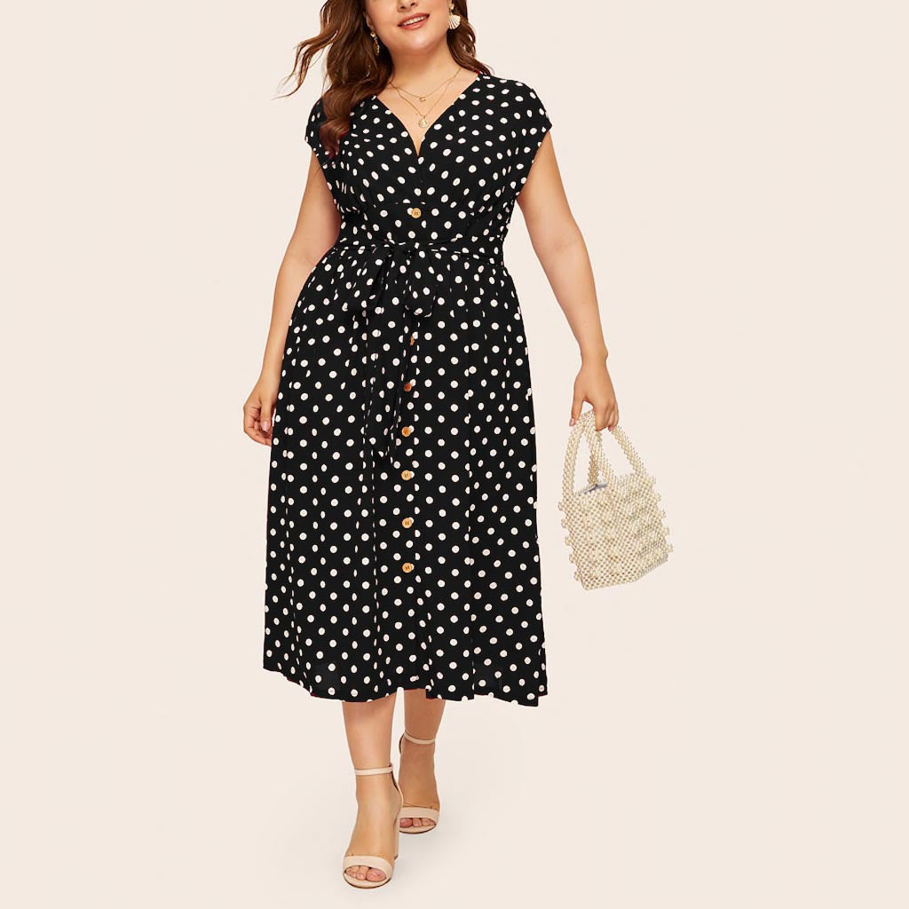 Women Plus Sizes Dot Print Summer Dresses