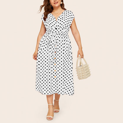 Women Plus Sizes Dot Print Summer Dresses