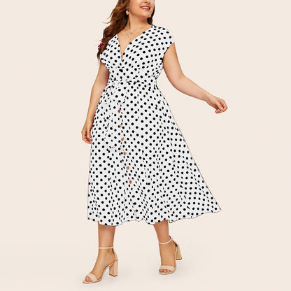 Women Plus Sizes Dot Print Summer Dresses