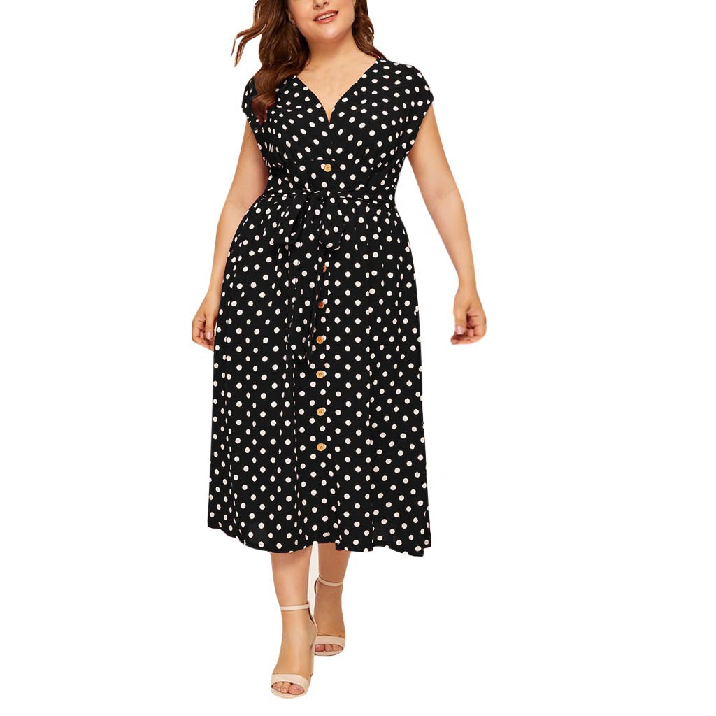 Women Plus Sizes Dot Print Summer Dresses