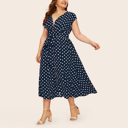 Women Plus Sizes Dot Print Summer Dresses
