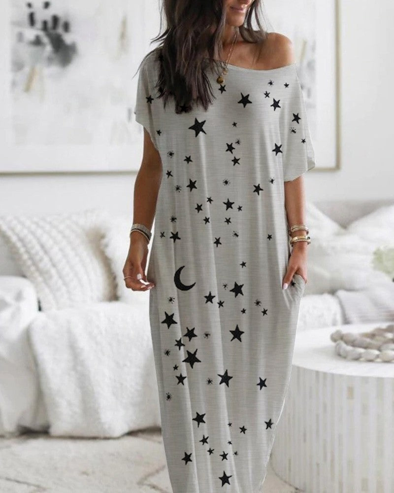 Casual Star & Moon Design Long Maxi Dresses