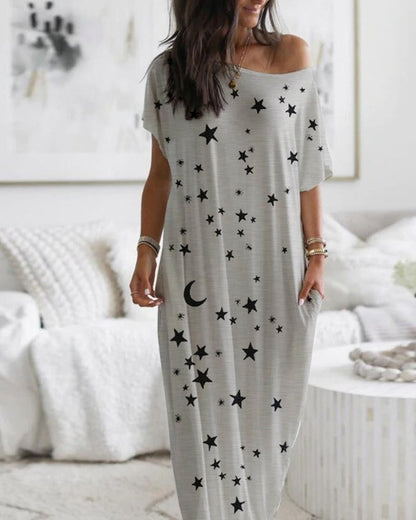 Casual Star & Moon Design Long Maxi Dresses