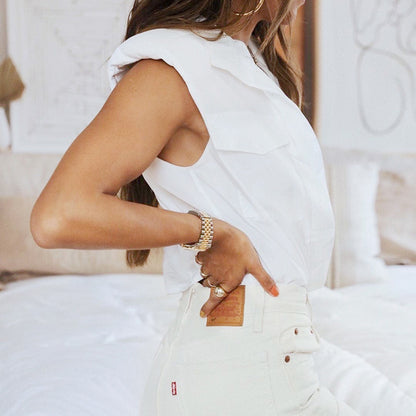 Designed Fashion White Sleeveless Shirts