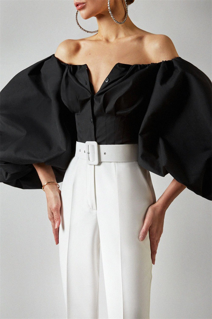 Designed Cotton Lantern Sleeves Women Shirts