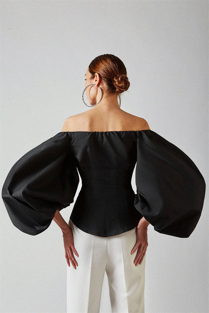 Designed Cotton Lantern Sleeves Women Shirts