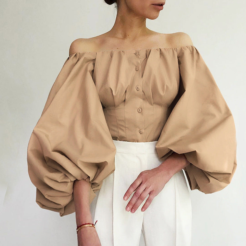 Designed Cotton Lantern Sleeves Women Shirts