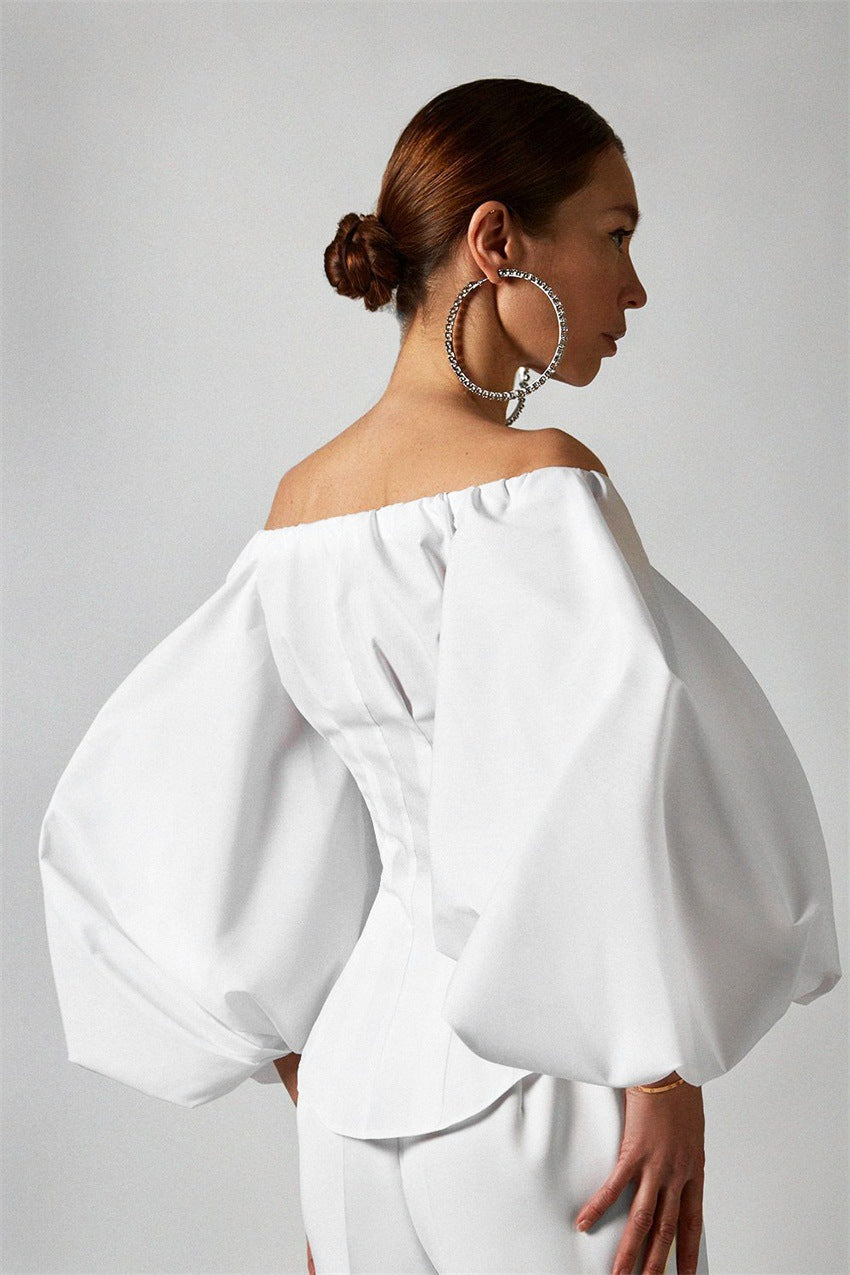 Designed Cotton Lantern Sleeves Women Shirts