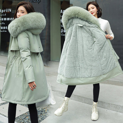 Fashion Women's Cotton-padded Medium Length Large Fur Collar Jacket Overcoats