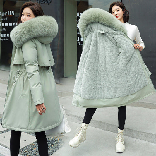 Fashion Women's Cotton-padded Medium Length Large Fur Collar Jacket Overcoats