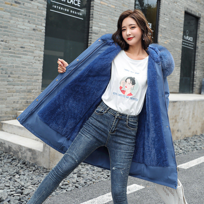 Fashion Women's Cotton-padded Medium Length Large Fur Collar Jacket Overcoats