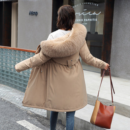 Fashion Women's Cotton-padded Medium Length Large Fur Collar Jacket Overcoats