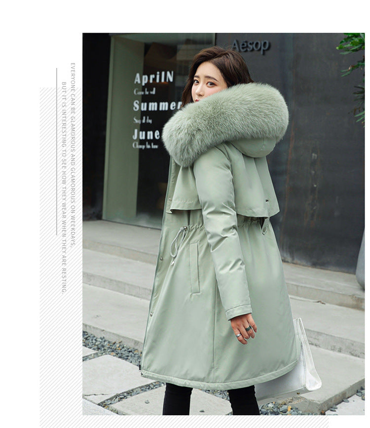 Fashion Women's Cotton-padded Medium Length Large Fur Collar Jacket Overcoats