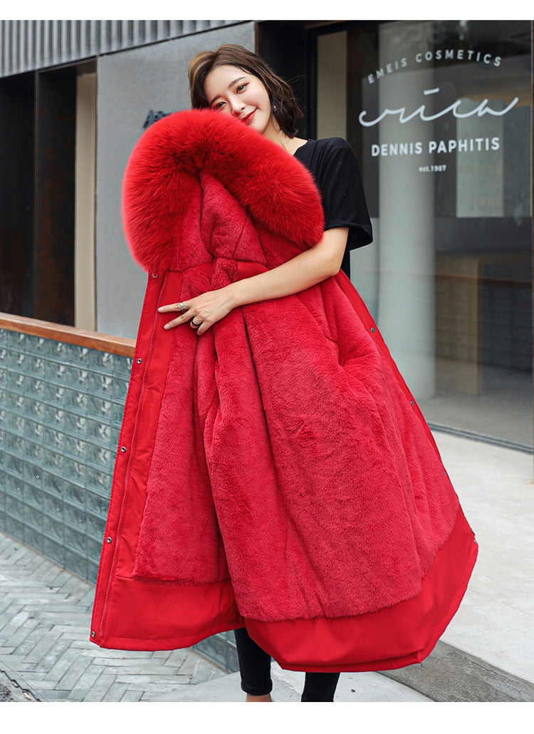 Fashion Women's Cotton-padded Medium Length Large Fur Collar Jacket Overcoats