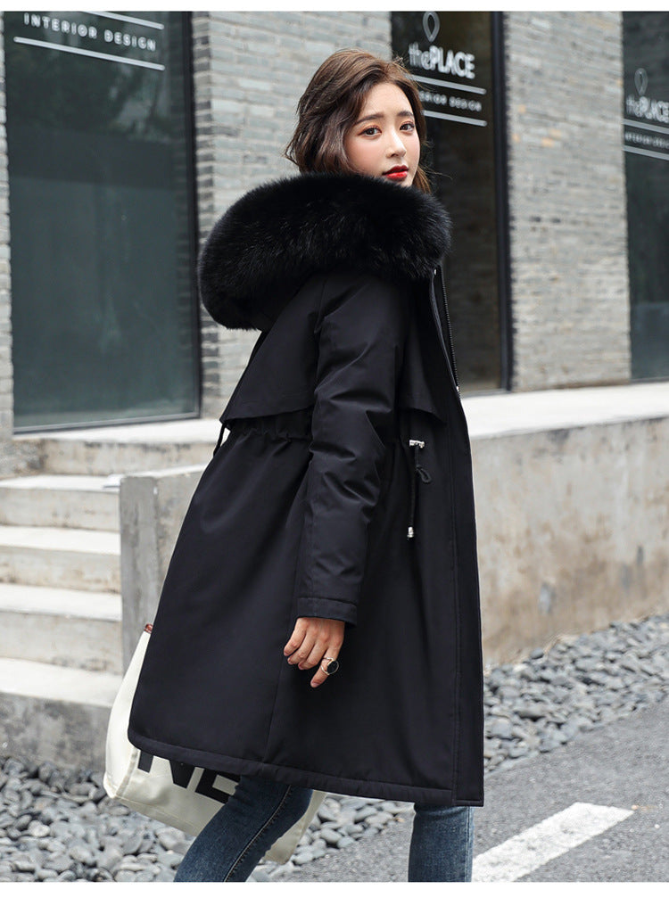 Fashion Women's Cotton-padded Medium Length Large Fur Collar Jacket Overcoats