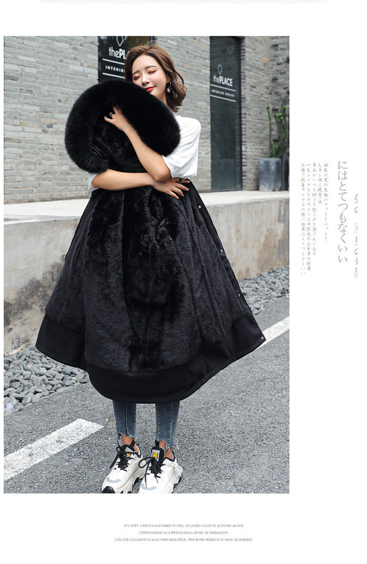 Fashion Women's Cotton-padded Medium Length Large Fur Collar Jacket Overcoats
