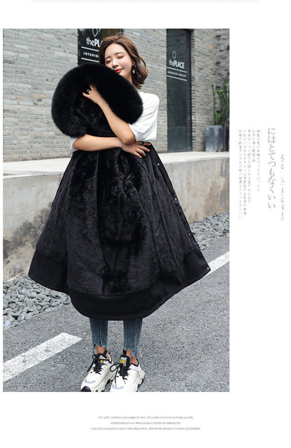 Fashion Women's Cotton-padded Medium Length Large Fur Collar Jacket Overcoats