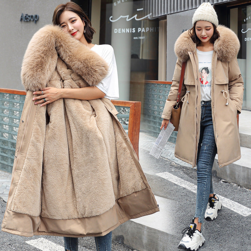 Fashion Women's Cotton-padded Medium Length Large Fur Collar Jacket Overcoats
