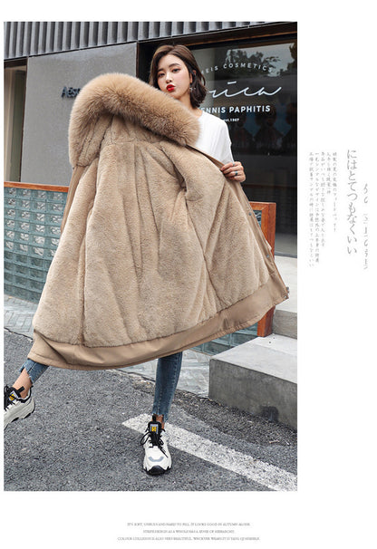 Fashion Women's Cotton-padded Medium Length Large Fur Collar Jacket Overcoats