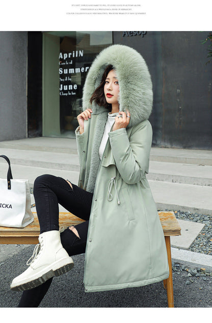 Fashion Women's Cotton-padded Medium Length Large Fur Collar Jacket Overcoats