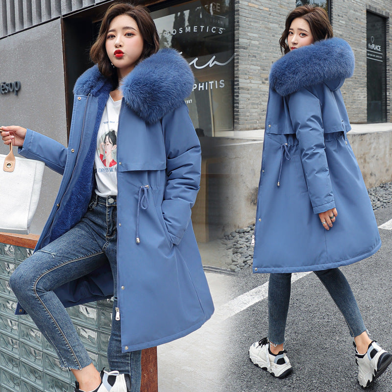 Fashion Women's Cotton-padded Medium Length Large Fur Collar Jacket Overcoats