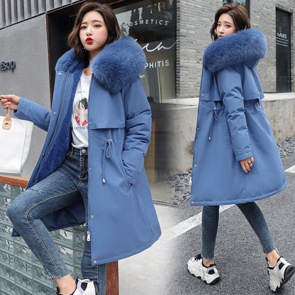 Fashion Women's Cotton-padded Medium Length Large Fur Collar Jacket Overcoats