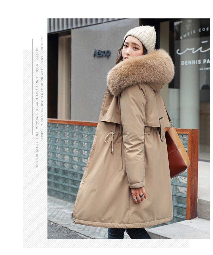 Fashion Women's Cotton-padded Medium Length Large Fur Collar Jacket Overcoats