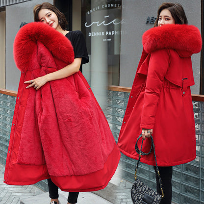 Fashion Women's Cotton-padded Medium Length Large Fur Collar Jacket Overcoats