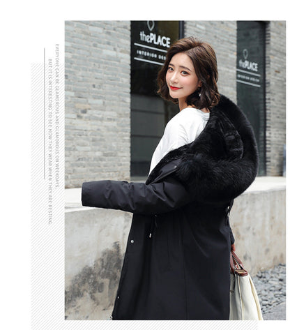 Fashion Women's Cotton-padded Medium Length Large Fur Collar Jacket Overcoats
