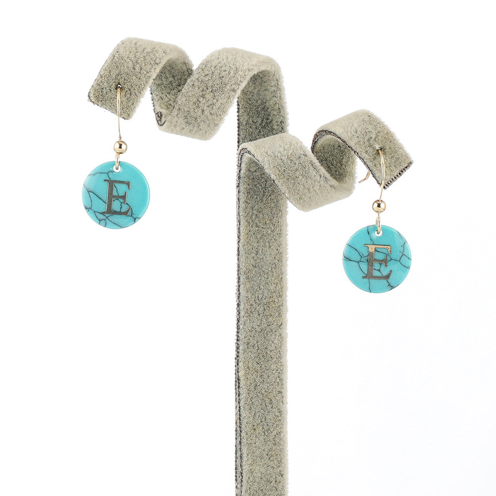 Personalized Turquoise Letter Pendant Earrings Creative Letter Earrings