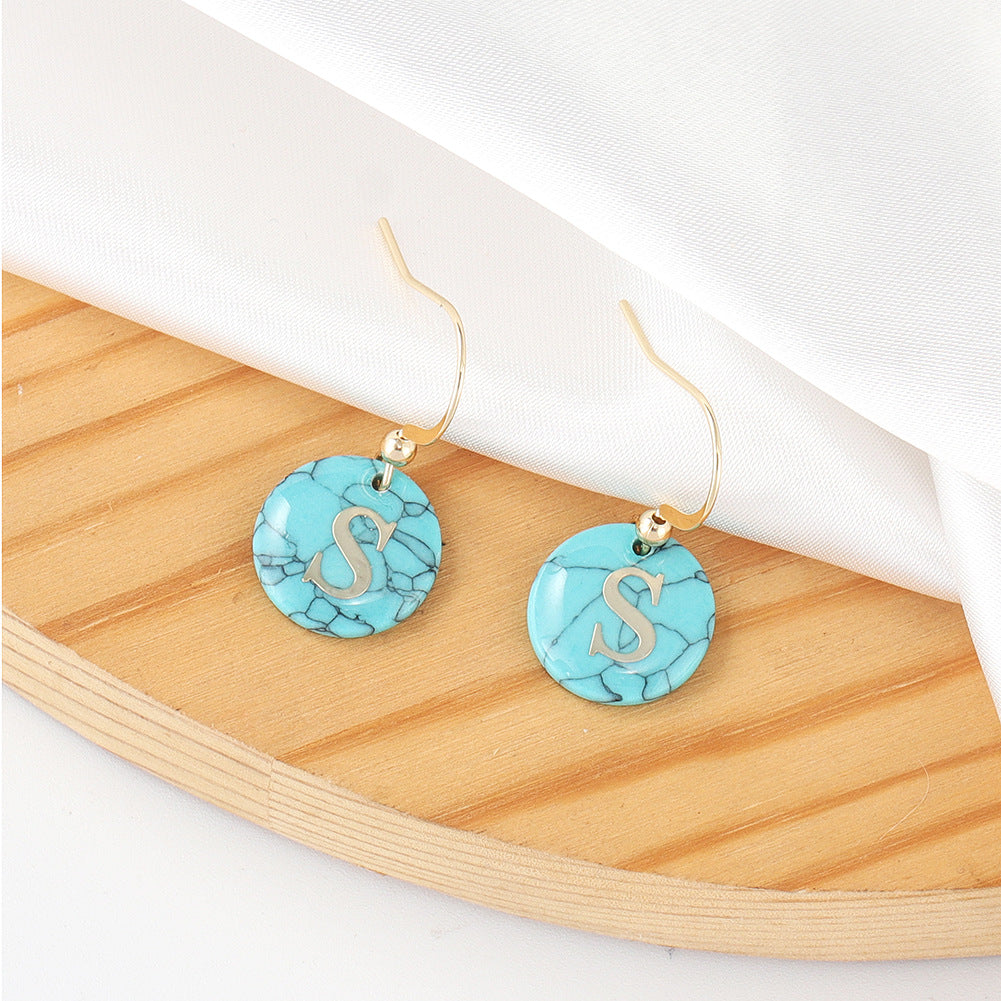 Personalized Turquoise Letter Pendant Earrings Creative Letter Earrings