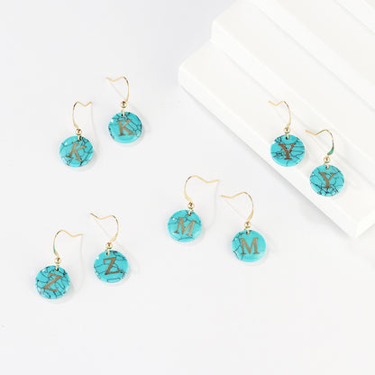 Personalized Turquoise Letter Pendant Earrings Creative Letter Earrings