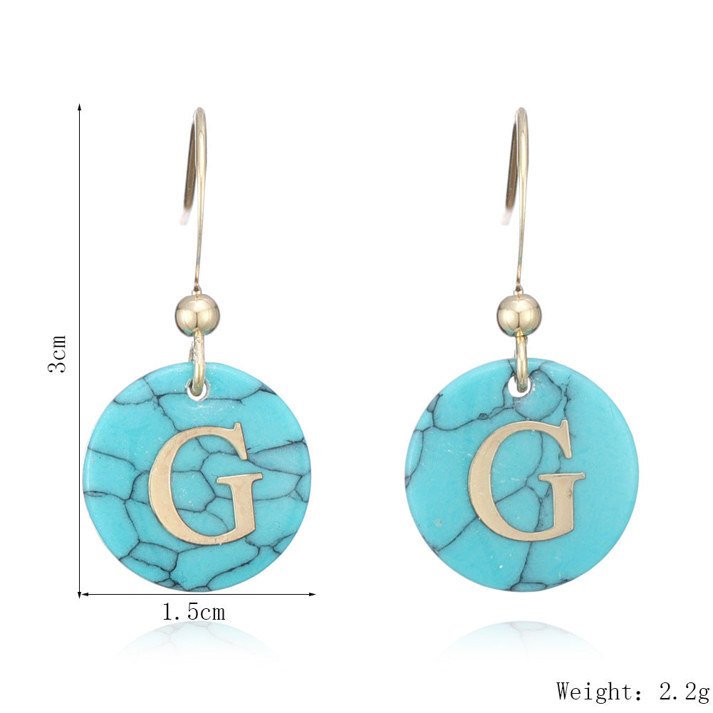 Personalized Turquoise Letter Pendant Earrings Creative Letter Earrings
