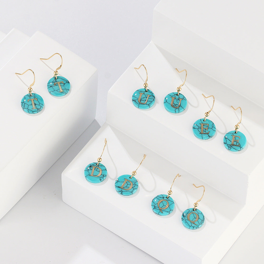 Personalized Turquoise Letter Pendant Earrings Creative Letter Earrings