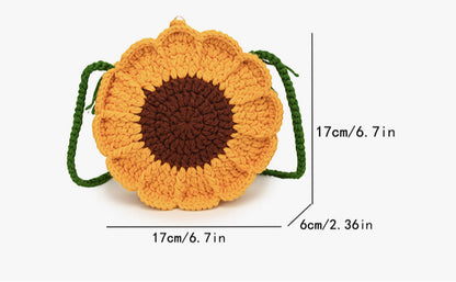 Designed Handmade Crochet 3d Sunflower Mini Shoulder Bags