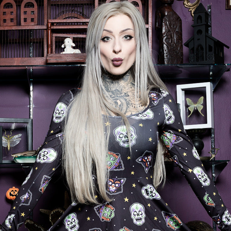 Halloween Skeleton Print Short Dresses