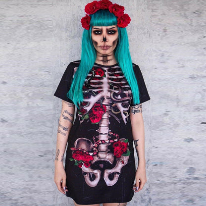 Halloween Skeleton Cosplay Costumes Short Sleeves Dresses