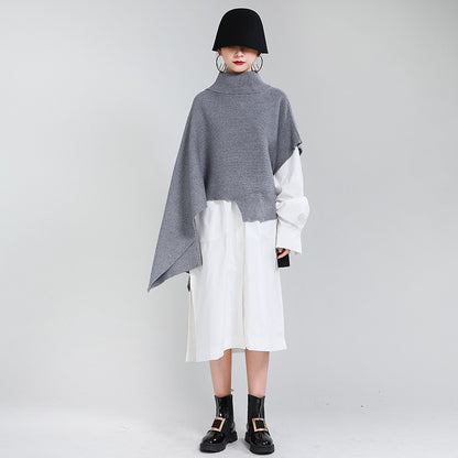Designed Batwing Pullover Irregular Knitted Sweaters