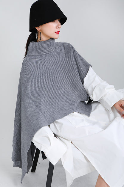 Designed Batwing Pullover Irregular Knitted Sweaters