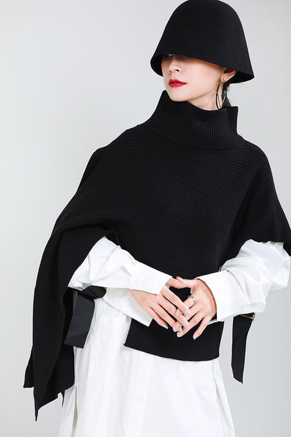 Designed Batwing Pullover Irregular Knitted Sweaters