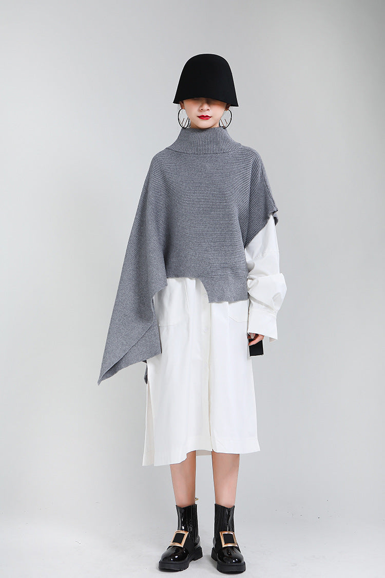 Designed Batwing Pullover Irregular Knitted Sweaters