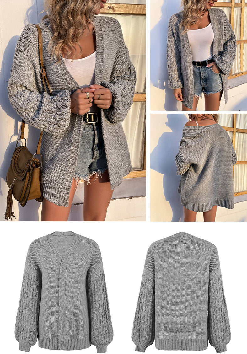 Fashion Lantern Sleeves Knitted Cardigan Coats for Women