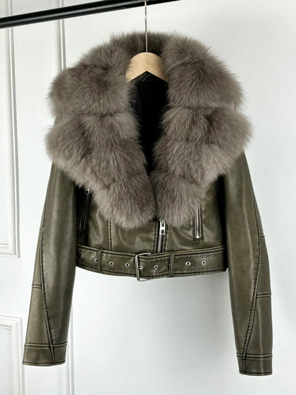 Women PU Faxur Fur Winter Jacket Outerwear